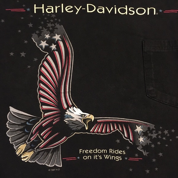Vtg ‘97 Harley Eagle Pocket Tee Red White Blue 90s XL - Picture 3 of 9